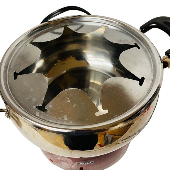 Bella 3 Qt Electric Fondue Pot Set Adjustable Thermostat Stainless Steel Red & B - Picture 9 of 13